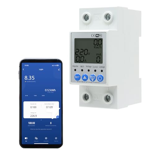 JOYELEC Smart WLAN Stromzähler Hutschiene 1 Phasig 63A 230V(90-250V) Amperemeter Voltmeter WIFI Fernbedienung Wechselstromzähler KWh Zähler Digitaler Energiezähler Strommessgerät von JOYELEC