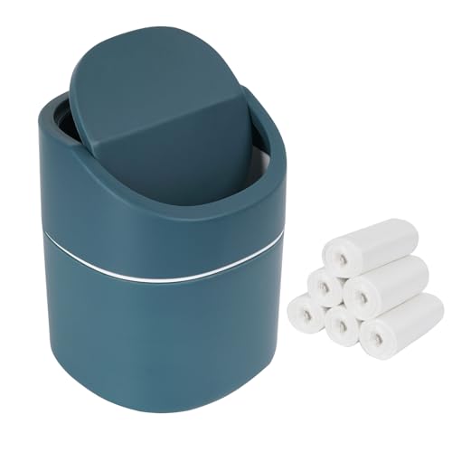 JOYFIER Mini tischmülleimer 2L mit Müllsäcken 180 Stück, tischabfalleimer mit deckel für Den Waschtisch Küche Badezimmer Büro Schreibtisch (Blau) von JOYFIER