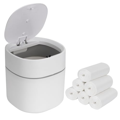 JOYFIER Tischabfalleimer mit Deckel 2L mit Müllsäcken 180 Stück, Mini Tischmülleimer für Den Waschtisch Küche Badezimmer Büro Schreibtisch (Weiß) von JOYFIER