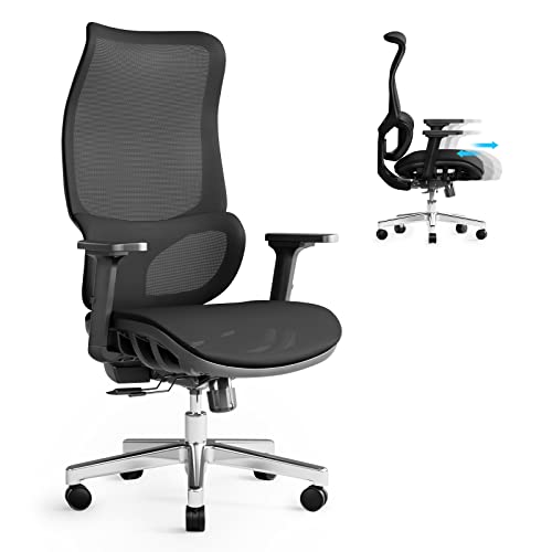 JOYFLY Bürostuhl Ergonomisch, Office Chair mit Verstellbarer Sitz, Schreibtischstuhl mit Lendenwirbelstütze, Chefsessel Mesh-Computerstuhl,Erwachsene, 150kg,Drehstuhl(Schwarz) von JOYFLY