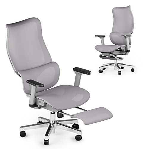 JOYFLY Bürostuhl mit Fußstütze, Ergonomisch, Büro-Liegestuhl mit Verstellbarer Sitz, Chefsessel Schreibtischstuhl Computerstuhl mit Lendenwirbelstütze, Mesh Erwachsene Office 150kg(Grau) von JOYFLY