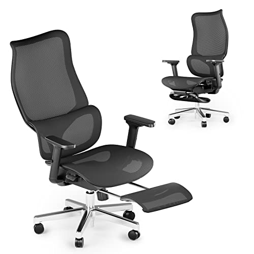 JOYFLY Bürostuhl mit Fußstütze, Bürostuhl Ergonomisch, Büro-Liegestuhl mit Verstellbarer Sitz, Chefsessel Schreibtischstuhl Computerstuhl mit Lendenwirbelstütze, Mesh Erwachsene Office 150kg(Schwarz) von JOYFLY