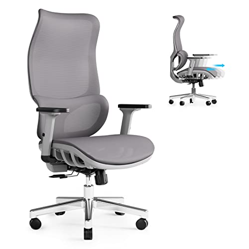 JOYFLY Ergonomischer Bürostuhl, Schreibtischstuhl mit Verstellbarer Sitz, Computerstuhl PC-Stuhl mit 3D-Armlehne Kopfstütze, Atmungsaktiver Mesh Office Chair 200kg Erwachsene, Drehstuhl(Grau) von JOYFLY