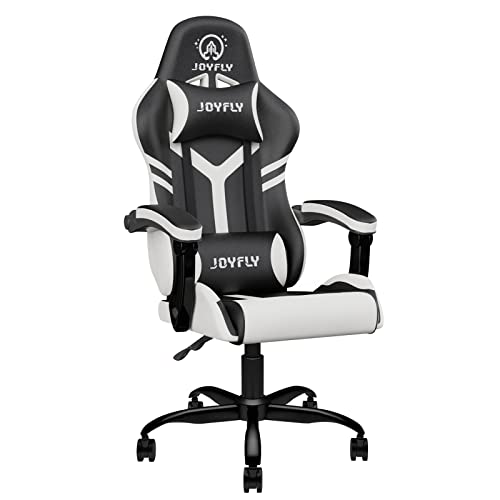 JOYFLY Gaming Stuhl Gaming Sessel Ergonomischer PC-Stuhl mit Lordosenstütze, Racing Stil Gamer Stuhl mit Kopfstütze, Höhenverstellbar, Erwachsene Junge(Schwarz-Weiß) von JOYFLY