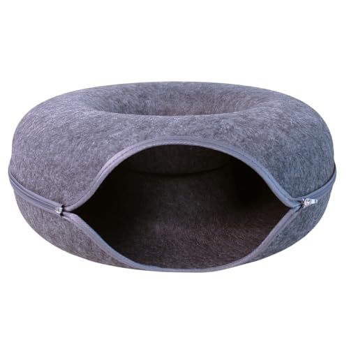 JOYHAZE Katzennest aus Filz, Tunnel, 50 cm, groß, rund, Donut-Training, Katzenhöhle, tragbar, gemütliches Bett, versteckt Kätzchen, Spielzeug, abnehmbarer Reißverschluss, geschlossenes Haustier, von JOYHAZE