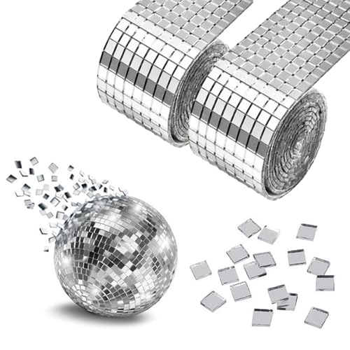 2 Rollen 3200 Stück Mini Spiegel Mosaik Selbstklebend, Spiegel Mosaik Fliesen Disco Kugel, Mini Mosaik Spiegelfliesen, Mini Spiegelmosaiksteine 5 x 5 mm Selbstklebende Mini Spiegel für KTV Hause DIY von JOYIAL