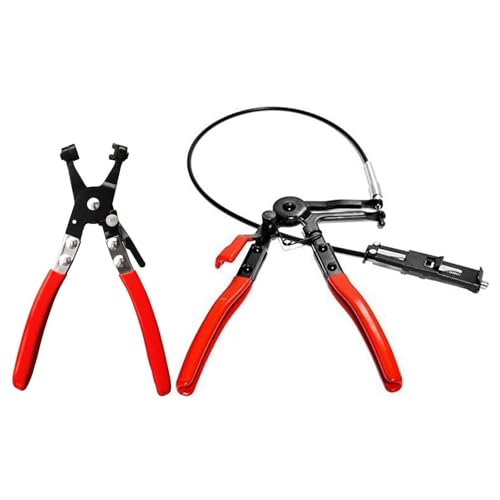 2 Stück Schlauchklemmenzange Schlauchschellenzange mit Geradem Hals, Federbandschellenzange Mit Drahtwelle HeizöL Wasserschlauch, Schlauchklemmen Zange mit Bowdenzug (Rot) von JOYIAL