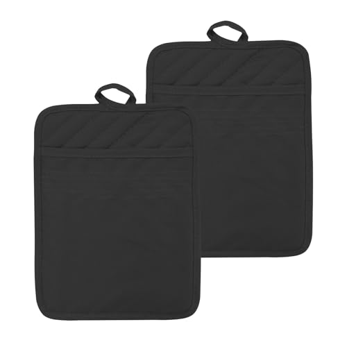 2 Stück Topflappen Baumwolle mit Tasche, Hitzebeständige Anti-Rutsch Ofenhandschuhe zum Kochen Backen Küchenzubehör - 2er Set (23cm x 18cm von JOYIAL