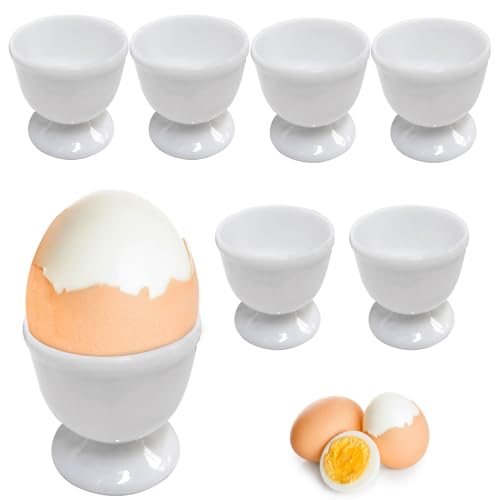 6 Stück Set Eierbecher für 6 Personen 4.8x4.9cm Weiße Runde Eierbecher mit Fuß Lustig Eierbecher Set Creme Weiß Eierbecher EierStänder Eierhalter für das weiche oder harte Frühstücksei beim Brunch von JOYIAL