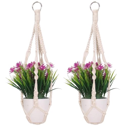 JOYIAL 2 Stück Makramee Hängeampel, Makramee Blumenampel, Baumwollseil Hängeampel, Baumwollseil für Hängepflanztopf, 50cm Pflanzenhänger Innen Pflanzkorb für Innen Außen Decken Balkone Wanddekoration von JOYIAL