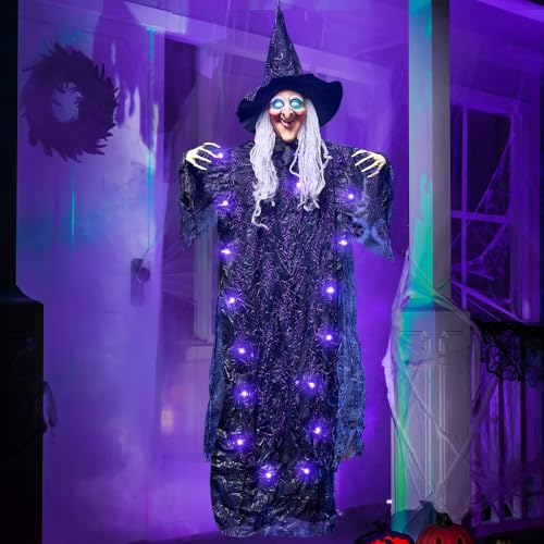182,9 cm hängende animierte sprechende Hexe Dekoration (grün) mit beleuchteten Augen und Soundaktivierungsfunktion für Halloween Spukhaus Requisiten-Dekor von JOYIN