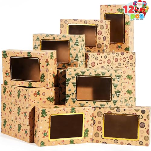 JOYIN 12 Stück folierte Weihnachts-Plätzchenboxen mit Fenster, Leckerli-Boxen für Donut und Kekse, braune Kraft-Bäcker-Boxen mit 3 Designs, Weihnachts-Plätzchen-Geschenk-Backbox, für Gebäck, Cupcakes JOYIN 12 Stück folierte Weihnachts-Plätzchenboxen mit Fenster, Leckerli-Boxen für Donut und Kekse, braune Kraft-Bäcker-Boxen mit 3 Designs, Weihnachts-Plätzchen-Geschenk-Backbox, für Gebäck, Cupcakes von JOYIN