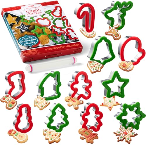 JOYIN 13 Stück Ausstechformen, Edelstahl Weihnachten Keksausstecher, Plätzchen Ausstecher mit Nudelholz für Weihnachtsplätzchen, Cookie Cutter von JOYIN