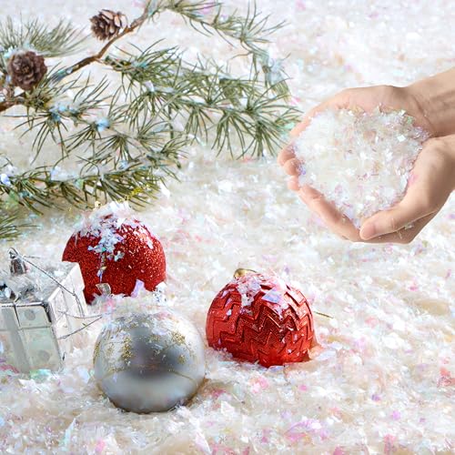 JOYIN 3 Unzen /85g weihnachtlicher Blinkender Kunstschnee, künstliche trockene weiße Kunststoffschneeflocken, Flockenschneepulverfüller für Weihnachtsbaumdekoration, Basteln zu Hause, Weihnachtsfeier von JOYIN
