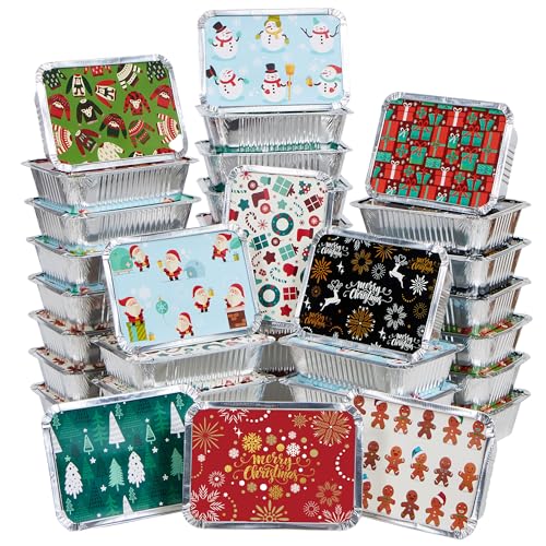 JOYIN 40 Stück Weihnachtsfolienbehälter mit Deckel, 8 Feiertagsdesigns, 6,5 "x5 "x2" Weihnachtsgeschenkesäckchen Santa Sacks, für Feiertagsreste Goodie Container oder Plätzchenaustausch JOYIN 40 Stück Weihnachtsfolienbehälter mit Deckel, 8 Feiertagsdesigns, 6,5 "x5 "x2" Weihnachtsgeschenkesäckchen Santa Sacks, für Feiertagsreste Goodie Container oder Plätzchenaustausch von JOYIN