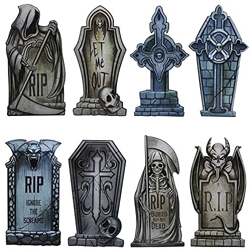 JOYIN 8 Stück Halloween-Grabstein-Hof-Dekorationen, 41,9 cm hoch, leichte PVC-Hofschilder für Halloween-Party, Spukhaus, Friedhof und Rasen im Freien von JOYIN