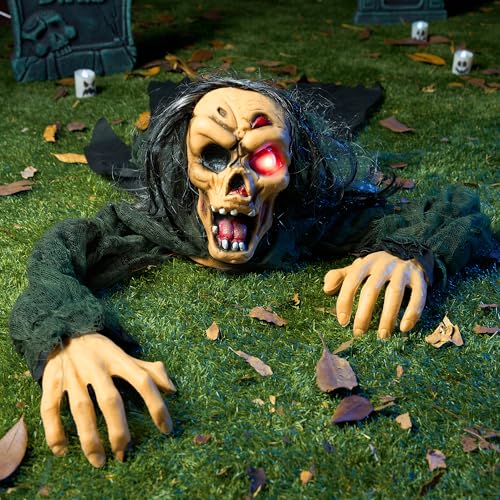 JOYIN Halloween-Dekor Zombie Groundbreaker (grün) mit gruseligem Sound und leuchtenden Augen, Beste Halloween-Dekorationen, Spukhaus, Rasen, Hofdekoration von JOYIN