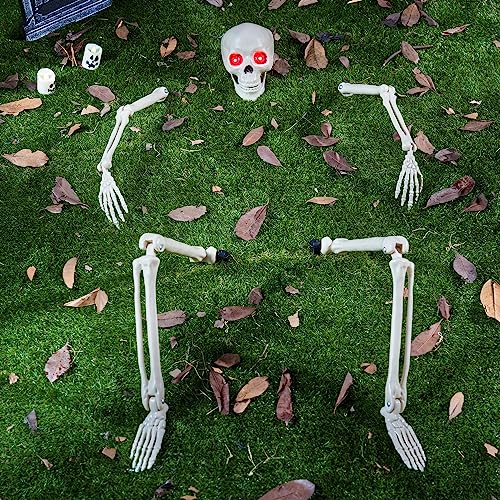 JOYIN Halloween Leuchtende Skelett Bodenpfähle Dekoration, volle Größe Skelett Bodenpfähle Requisite mit blinkenden Augen für Hofdekoration Pfäle, Outdoor Halloween Requisiten Halloween Rasen Hof von JOYIN