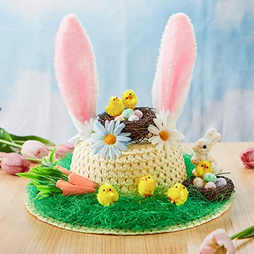 JOYIN Ostermützen Set, Ostern Machen Sie Ihre eigene Mützenmütze Bastelset mit Küken, Hase, Karotte, Hasenohren, Nest, Gras, Blume für Ostermützendekoration, Kinder Ostermützen DIY Aktivität von JOYIN