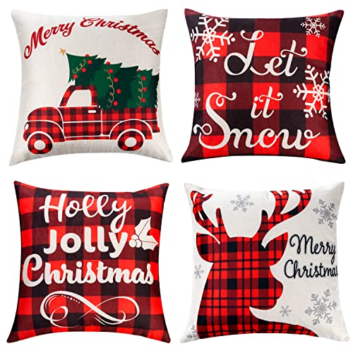 JOYIN Weihnachten Buffalo Plaid Kissenbezüge mit rustikalen Bauernhaus Design (4 Pack), 45,7 x 45,7 cm von JOYIN