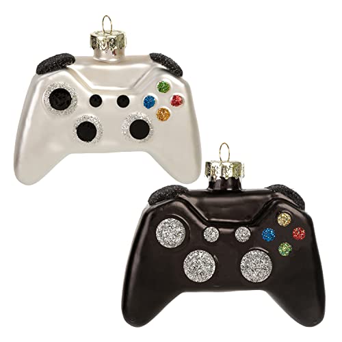 JOYIN Weihnachten Glas Videospiel Controller Ornament Weihnachtsbaum Geblasene Dekoration Schwarz und Weiß 2 Stück Set von JOYIN