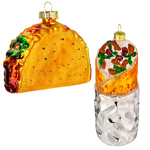 JOYIN Weihnachtsbaumschmuck aus Glas, geblasen, Taco und Burrito, Set aus handgefertigtem Weihnachtsbaumschmuck für Weihnachtsfeier von JOYIN