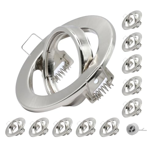 JOYINLED 10er LED Einbaustrahler GU10 Set Einbaurahmen Rund Einbauleuchten 68mm Deckenspots Inkl. GU10 Fassung für LED oder Halogen Leuchtmittel, 30° Schwenkbar von JOYINLED