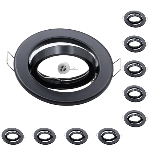 JOYINLED 10er LED Einbaustrahler GU10 Set Einbaurahmen Rund Einbauleuchten 68mm Deckenspots Inkl. GU10 Fassung für LED oder Halogen Leuchtmittel, 30° Schwenkbar von JOYINLED