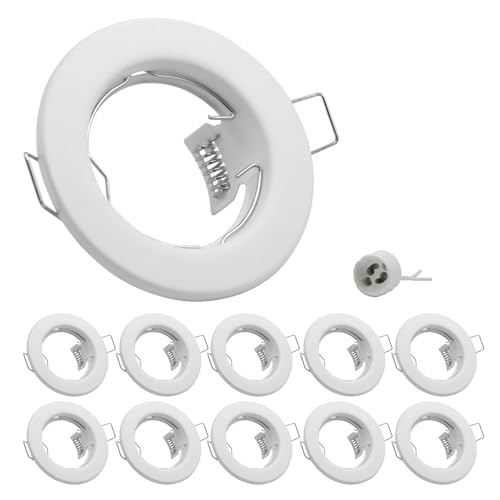 JOYINLED 10er LED Einbaustrahler GU10 Set Einbaurahmen Rund Einbauleuchten 68mm Deckenspots Inkl. GU10 Fassung für LED oder Halogen Leuchtmittel, Non Schwenkbar von JOYINLED