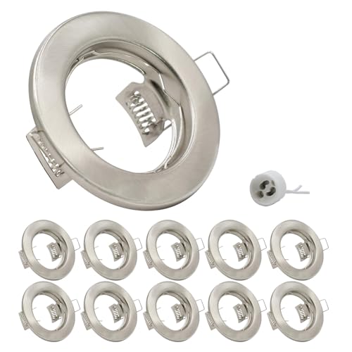 JOYINLED 10er LED Einbaustrahler GU10 Set Einbaurahmen Rund Einbauleuchten 68mm Deckenspots Inkl. GU10 Fassung für LED oder Halogen Leuchtmittel, Non Schwenkbar von JOYINLED