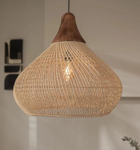 JOYINLED Pendelleuchte Wohnzimmer Boho Korbleuchten Pendellampe Rattan Hängeleuchte Esszimmer Lampe E27, Lampenart:Pendelleuchte(50cm) von JOYINLED