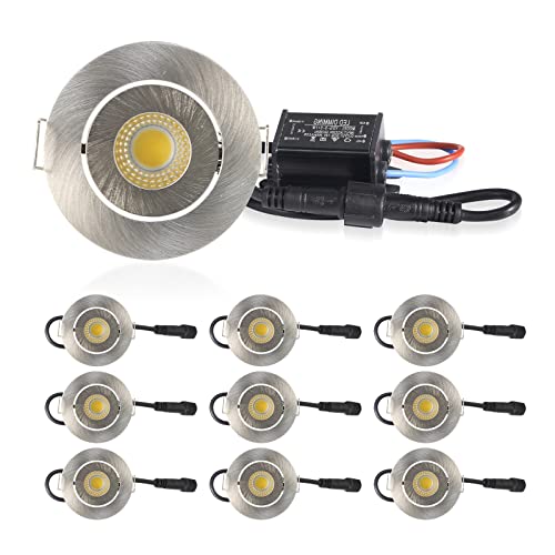Mini LED Einbaustrahler Einbauleuchte 3W IP65 Deckenspots COB Mini LED Spot Lights 45mm Wasserdicht Stück hohe Qualität Schrank Beleuchtung COB Mini LED Spot Lights(Satin Nickel, 3000K) von JOYINLED