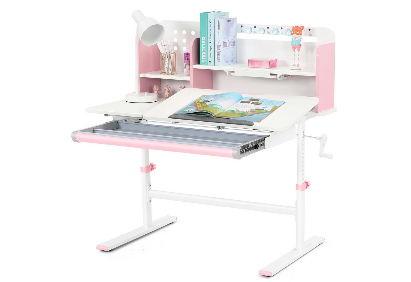 JOYLDIAS Kinderschreibtisch mit Bücherregal, Schubladen und Haken – höhenverstellbar & neigbar (1-St), Studiertisch, Schreibtisch, multifunktionaler Schülerschreibtisch von JOYLDIAS