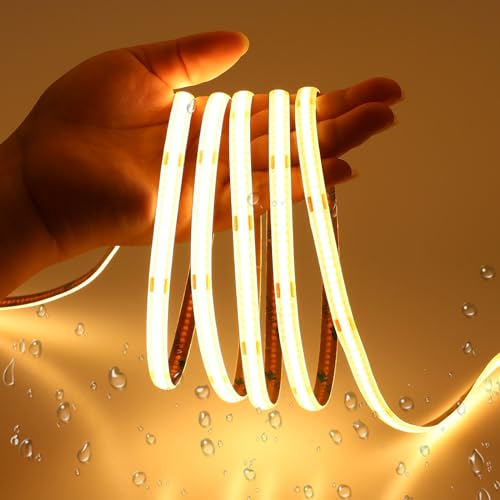 JOYLIT 12V COB LED Streifen 6M Wasserdicht IP65 2700K Warmweiss CRI 93+, 320LEDs/M Punktlos Uniform Hell LED Strip, Dimmbar Selbstklebend Bandlicht für Küche Kabinett (Nur LED Streifen) von JOYLIT