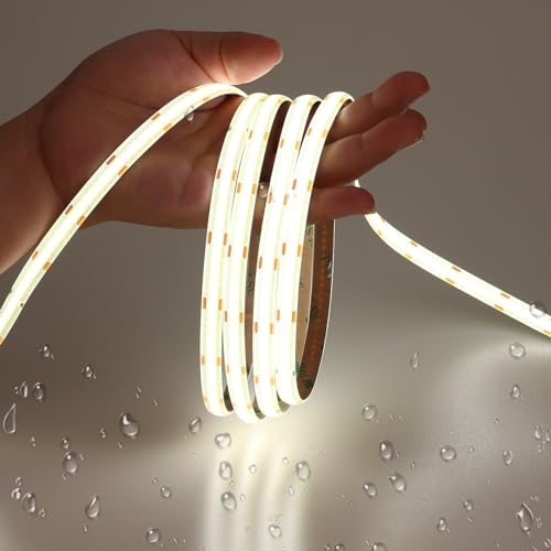 JOYLIT 12V COB LED Streifen 6M Wasserdicht IP65 5000K Weiss CRI 93+, 320LEDs/M Punktlos Uniform Hell LED Strip, Dimmbar Selbstklebend Bandlicht für Küche Kabinett (Nur LED Streifen) von JOYLIT