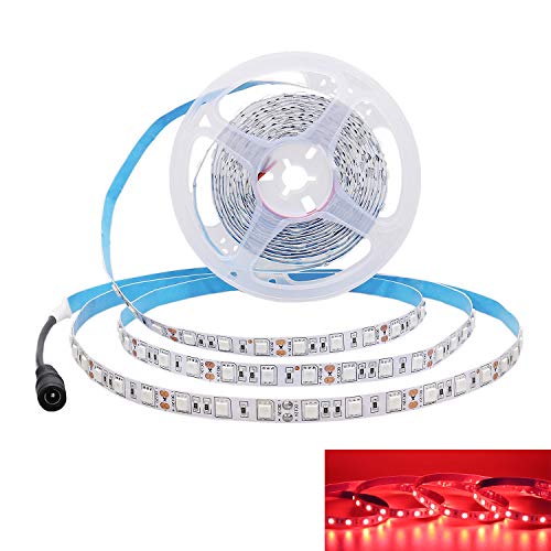 JOYLIT 12V LED Strip 5M Rot 620-625nm IP20 Nicht Wasserdicht, 300LEDs 5050 SMD Flexibler Streifen Licht Selbstklebend Dimmbar LED Band Beleuchtung für Innen Heim Küche usw (Ohne Netzteil) von JOYLIT