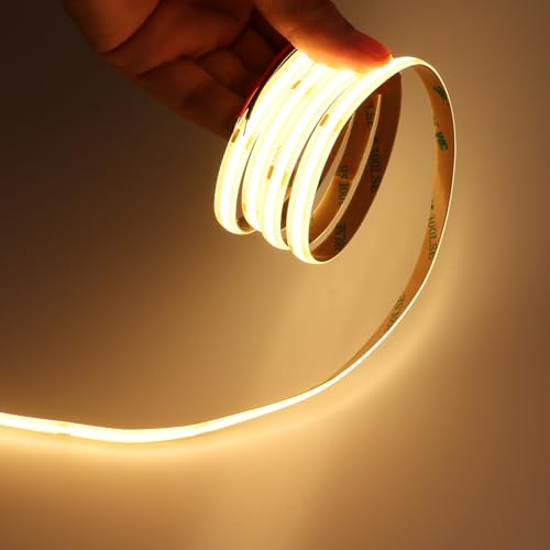 JOYLIT 24V 6M COB LED Streifen Warmweiss 3000K Innen 320LEDs/M CRI 93+ Dimmbar LED Band Selbstklebend, Flexible Light Strip für Schrank, Regal, Kleiderschrank, Treppe (Nur LED Streifen) von JOYLIT