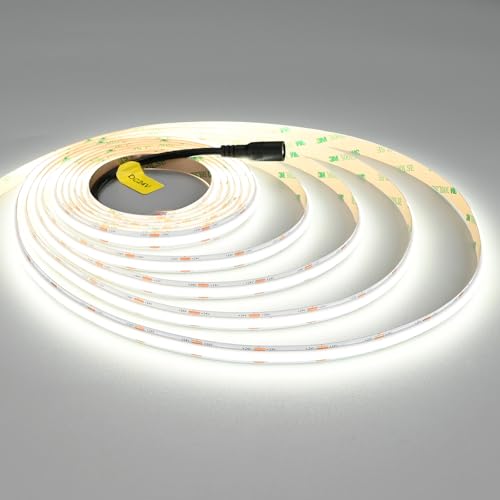 JOYLIT 24V COB LED Streifen 5M 5000K Weiss 2200LM/M Sehr Hell Innen, UL CE PRO 288LEDs/M CRI 92+ 19W/M Dimmbar LED Band Selbstklebend, 120° Weiße LED Strip Beleuchtung (Netzteil Nicht Enthalten) von JOYLIT