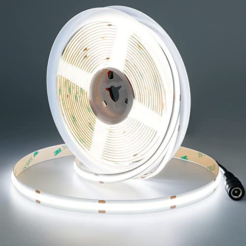 JOYLIT 24V COB LED Streifen Kaltweiß 5M 9000LM Sehr Hell, CE UL Pro CRI 95+ 6000K Dimmbar LED Strip 480LEDs/M Hohe Dichte 90W Selbstklebend Licht Band für Haus, Gewerbe, Industrie (Nur LED-Streifen) von JOYLIT