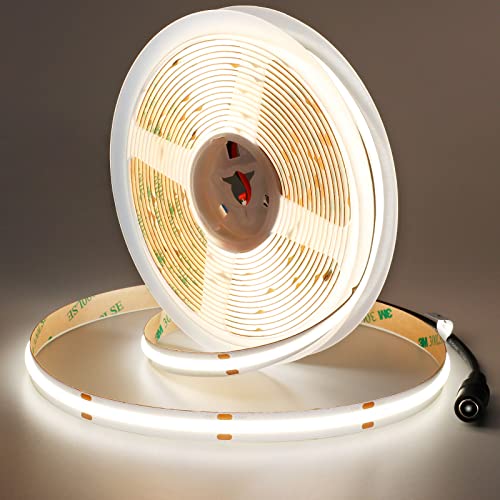 JOYLIT 24V COB LED Streifen Natürliches Weiß 5M 9000LM Sehr Hell, CE UL Pro CRI 95+ 4000K Dimmbar LED Strip 480LEDs/M Hohe Dichte 90W Selbstklebend Licht Band für Haus, Gewerbe (Nur LED-Streifen) von JOYLIT