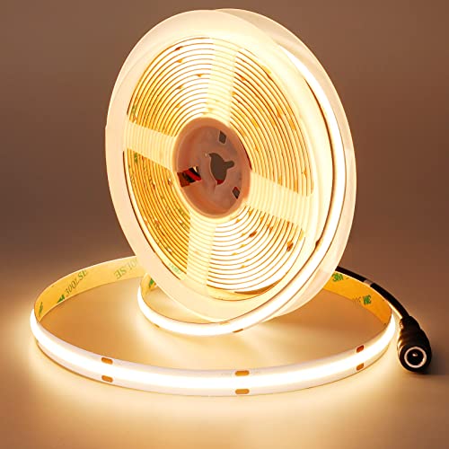 JOYLIT 24V COB LED Streifen Warmweiss 5M 9000LM Sehr Hell, CE UL Pro CRI 95+ 3000K Dimmbar LED Strip 480LEDs/M Hohe Dichte 90W Selbstklebend Licht Band für Haus, Gewerbe, Industrie (Nur LED-Streifen) von JOYLIT