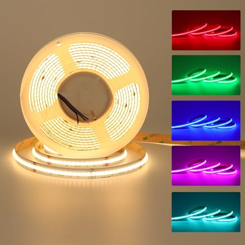 JOYLIT RGBW COB LED Streifen 24V 5M Innen, RGB + 3000K Warmweiss Farbwechsel 5 PIN LED Strip 784LEDs/M 19W/M Sehr Hell, Flexibel Band Licht Keine Lichtpunkte für Küche,Schlafzimmer, DIY Beleuchtung von JOYLIT