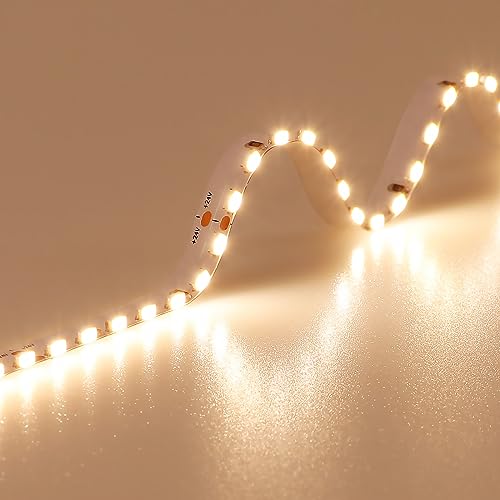 JOYLIT 24V LED Streifen 5M Side Glow, CE UL PRO 3000K Warmweiss Strip Light Dimmbar 630 LEDs SMD 4020 8000LM 75W CRI 92+, Superhell Weiß IP20 LED Bande Selbstklebend für Vitrine, Theke, Display von JOYLIT