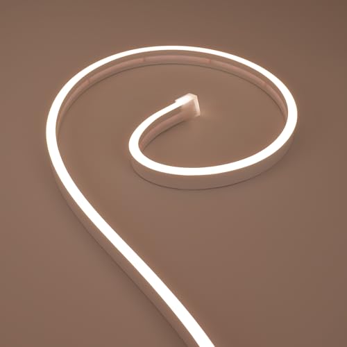 JOYLIT 24V Neon LED Strip 5M 3000K Warmweiss Aussenbereich, 6x12MM Flexible LED Streifen Neon Weiß IP67 Wasserdicht, CRI 90+ Sehr Hell LED Band für Küche, Terrasse (Keine Stromzufuhr) von JOYLIT
