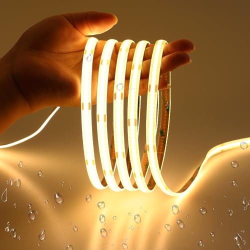 JOYLIT 6M COB LED Streifen 12V IP65 Wasserdicht 3000K Warmweiss 320LEDs/M CRI 93 LED Band Dimmbar Hohe Helligkeit Selbstklebend Strip Light für Küche Kabinett von JOYLIT