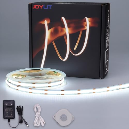 JOYLIT COB LED Streifen mit Bewegungsmelder 5M Kaltweiss, Bewegung Aktiviert 12V LED Strip 320LEDs/M 6000K CRI 93 Selbstklebend Licht Band für Schrank,Küche,Wohnzimmer,Schlafzimmer,Treppe von JOYLIT