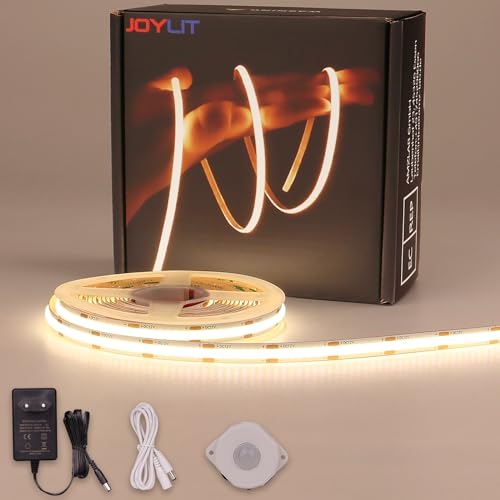 JOYLIT COB LED Streifen mit Bewegungsmelder 5M Naturweiß, Bewegung Aktiviert 12V LED Strip 320LEDs/M 4000K CRI 93 Selbstklebend Licht Band für Schrank,Küche,Wohnzimmer,Schlafzimmer,Treppe von JOYLIT