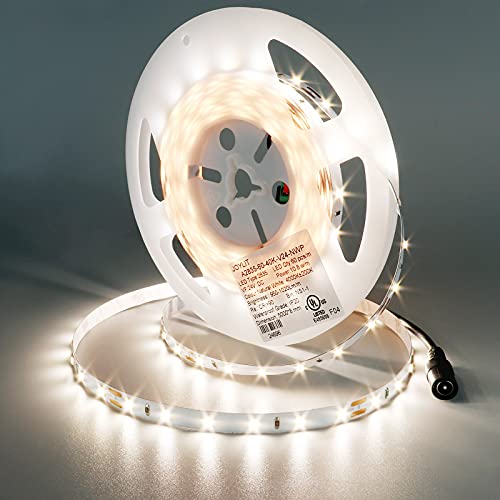 JOYLIT 24V LED Streifen 5M Natürliches Weiß 4000K 4500LM Hell, UL CE PROFI CRI 90+ Selbstklebend Licht Band Weiss 50W mit 60LEDs/M SMD 2835 LED Strip für Schreibtisch, Regal, Spiegel von JOYLIT