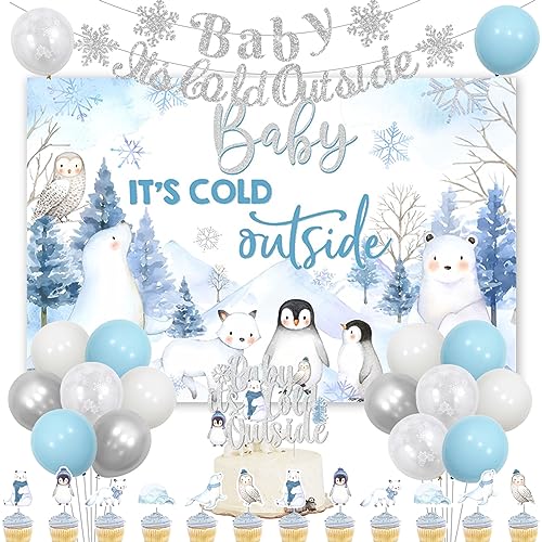 Arctic Animals Baby Shower Party Decorations - Baby It’s Cold Outside Banner Arctic Polar Animals Backdrop, Snowflake Penguin Arctic Fox Cake Topper, Winter Onederland Baby Shower Party Supplies von JOYMEMO