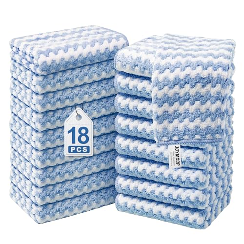 JOYMOOP Mikrofaser-Reinigungstuch, Reine Blaue Tücher mit Einfassung, kleine Größe 18er Pack, saugfähige, streifenfreie und fusselfreie Lappen für die Reinigung, wiederverwendbar und waschbar von JOYMOOP